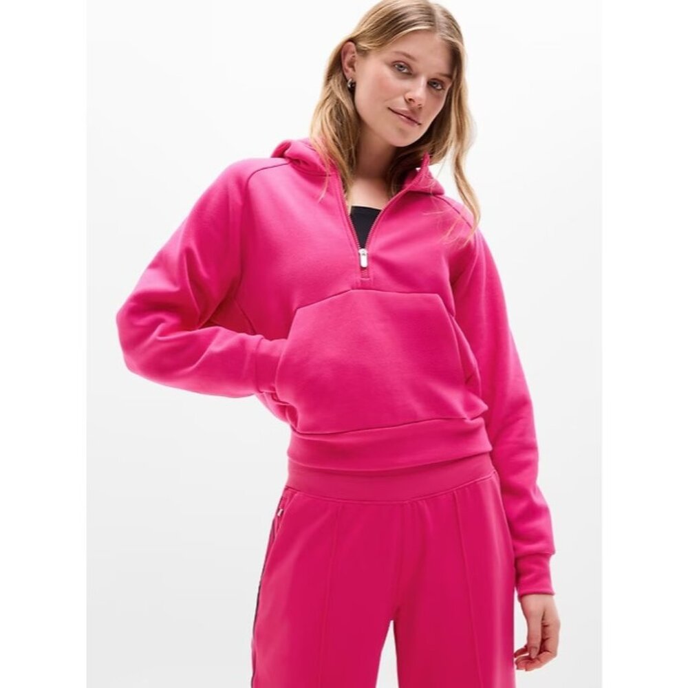 New Athleta XS Easy Fleece 1/2 Zip Hoodie Dahlia Pink X-Small  #473713